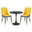 Ensemble de salle à manger rond moderne 3 pièces, table à piédestal noir et chaises capitonnées-1663966498
