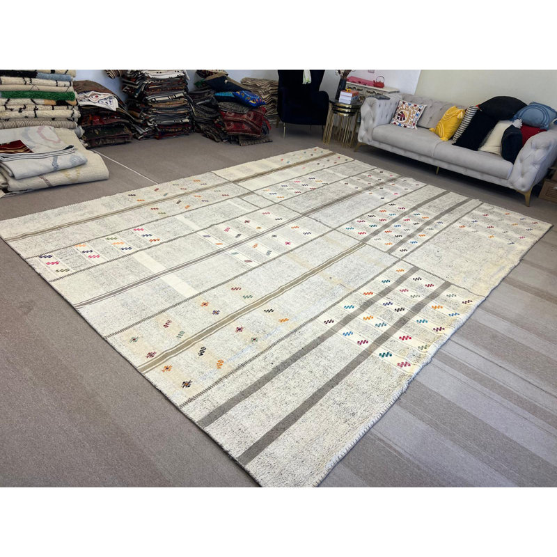 Patchwork de laine tissé à la main 10,4 x 14 pi Tapis turc