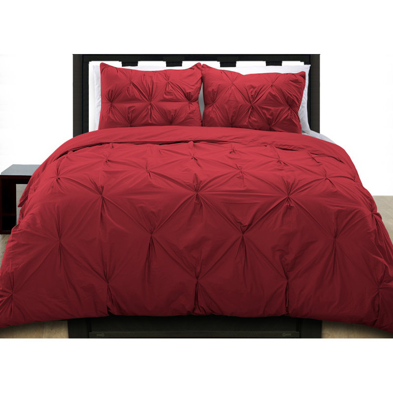  Ensemble de housse de couette Pintuck, Housse de couette double / grand + 2 taies décora, Rouge écarlate
