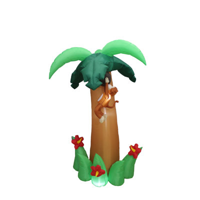 Décoration de jardin gonflable de fête pour les fêtes gonflable 6 pieds de hauteur avec singe noix de coco et fleur