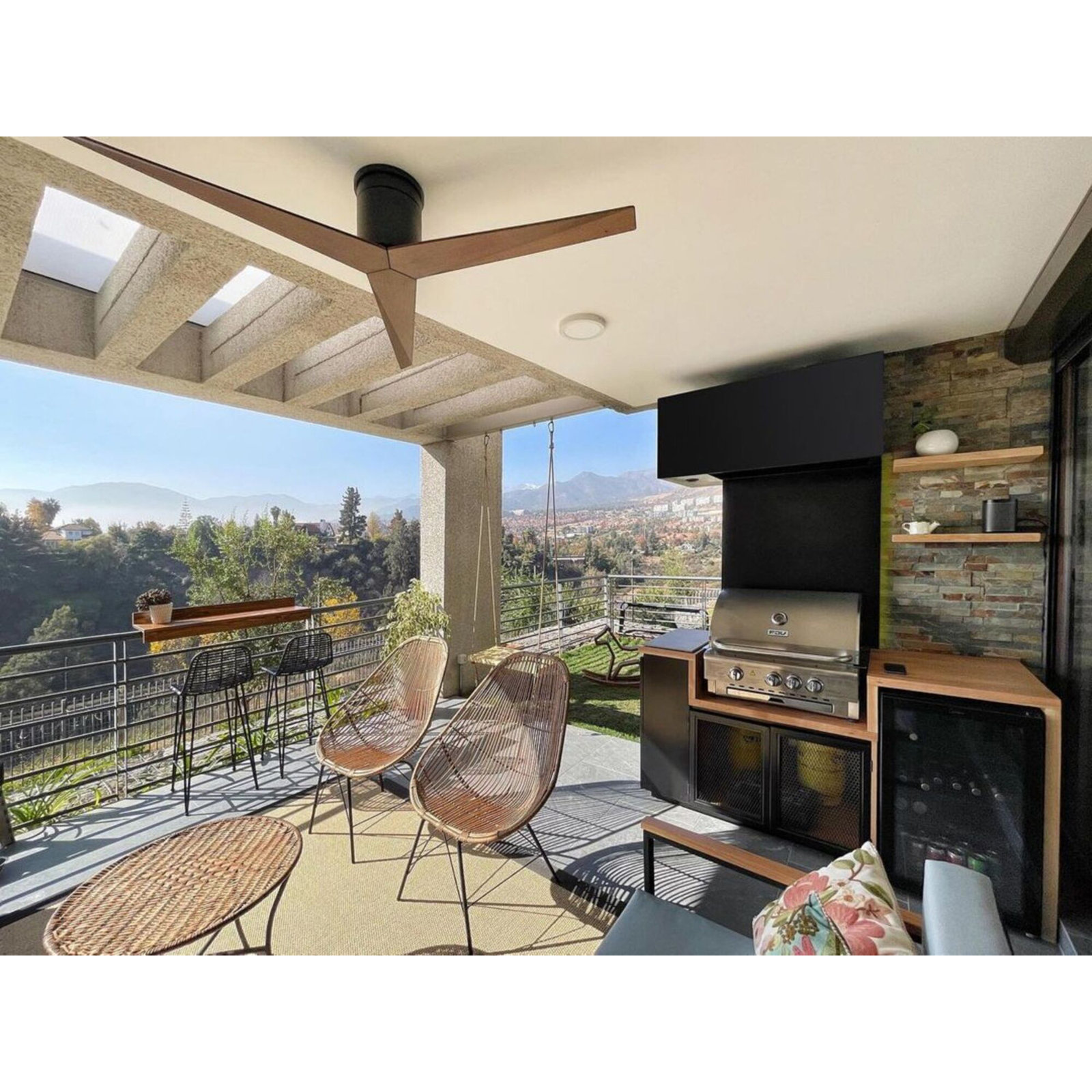 56'' 3 Blade Ceiling Fan, Walnut Tone, Matte Black