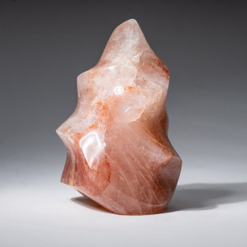Genuine Polished Strawberry Quartz Flame Freeform (1.7 Lbs), Dark Orange/White, 5" H x 3.5" W x 2.5" D