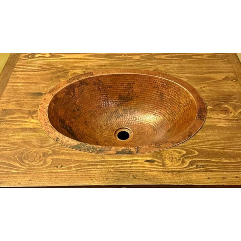 19" Oval Copper Bathroom Sink in Natural Patina Drain Included