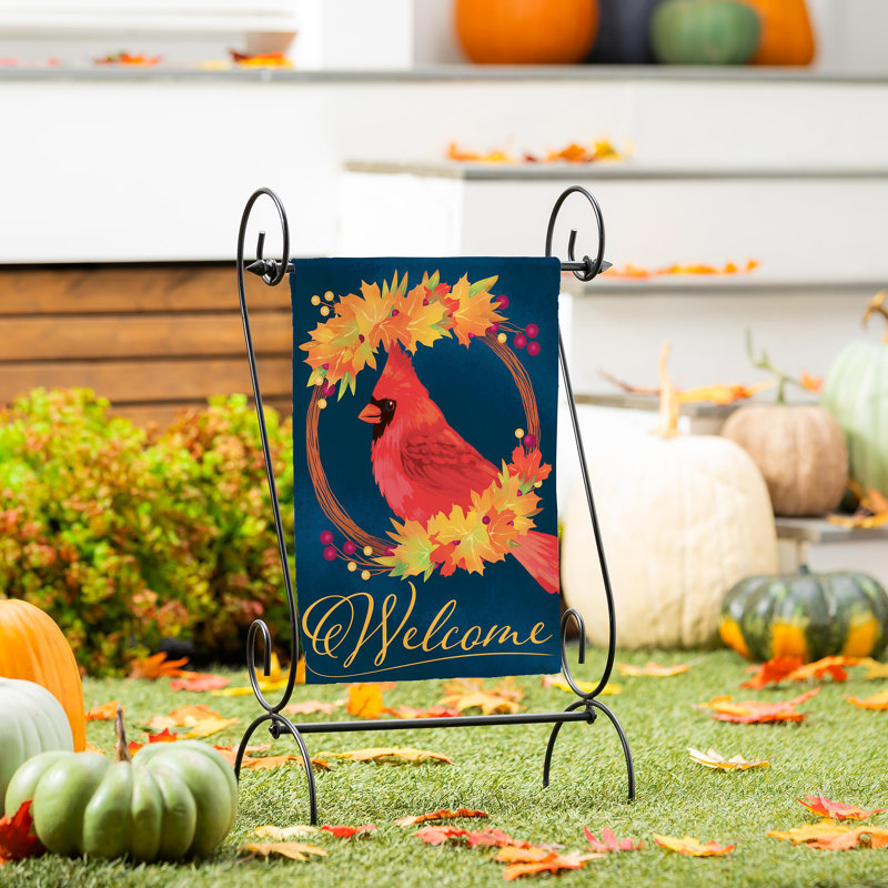 Fall Cardinal Wreath Burlap Garden Flag