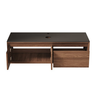 48" Modern Floating Bathroom Vanity Base with Sintered Stone Top, Pre-Assembled, Wooden Wall-Mounted Bathroom Vanity Base, 2 Doors + 1 Soft-Close Drawer, Drain Pipe Included