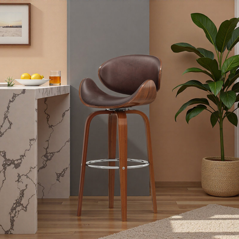30" Mid-Century Modern Upholstered Swivel Barstool, Brown