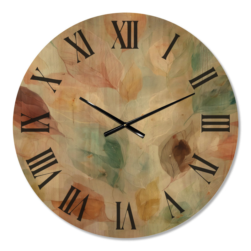 Horloge à feuillage - Feuilles douces à l'aquarelle brumeuse, imprimée sur bois, Medium