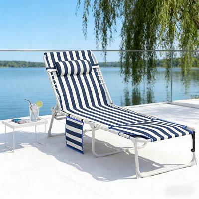 Folding Chaise Lounge Chair, Outdoor Tanning Chair With Face Hole And Side Table