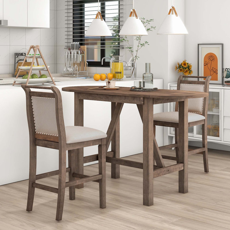 Ensemble de table de salle à manger à hauteur de comptoir 3 pièces, Brun / Beige