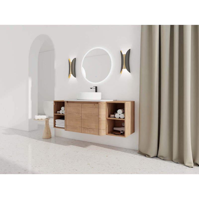 Meuble-lavabo mural 54 po avec lavabo d'art en céramique, 2 tablettes de rangement et 2 portes à fermeture en douceur, 53"