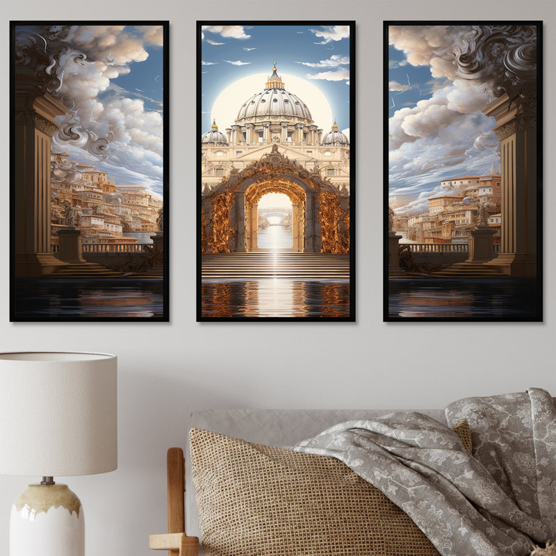 Ensemble de salon mural St. Peter's Pearly Gates I - Christianity, Cadre flottant noir, H 40 po x l 60 po x P 1 po