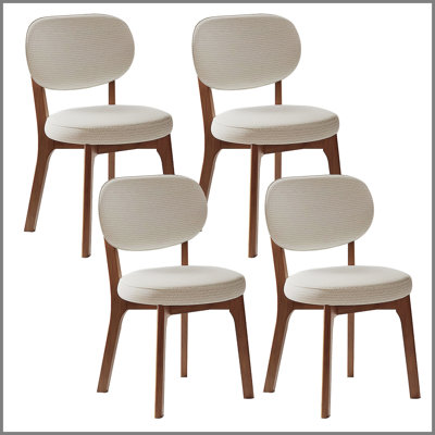 Solid Wood Dining Chairs Set of 4, Luxurious Chenille Upholstered Kitchen Chairs, Farmhouse Dining Room Chair with X-Shaped Metal Reinforcement, Beige