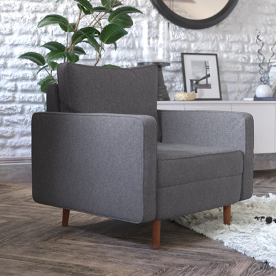 Mid-Century Modern Commercial Grade Tufted Faux Linen Armchair with Solid Wood Legs