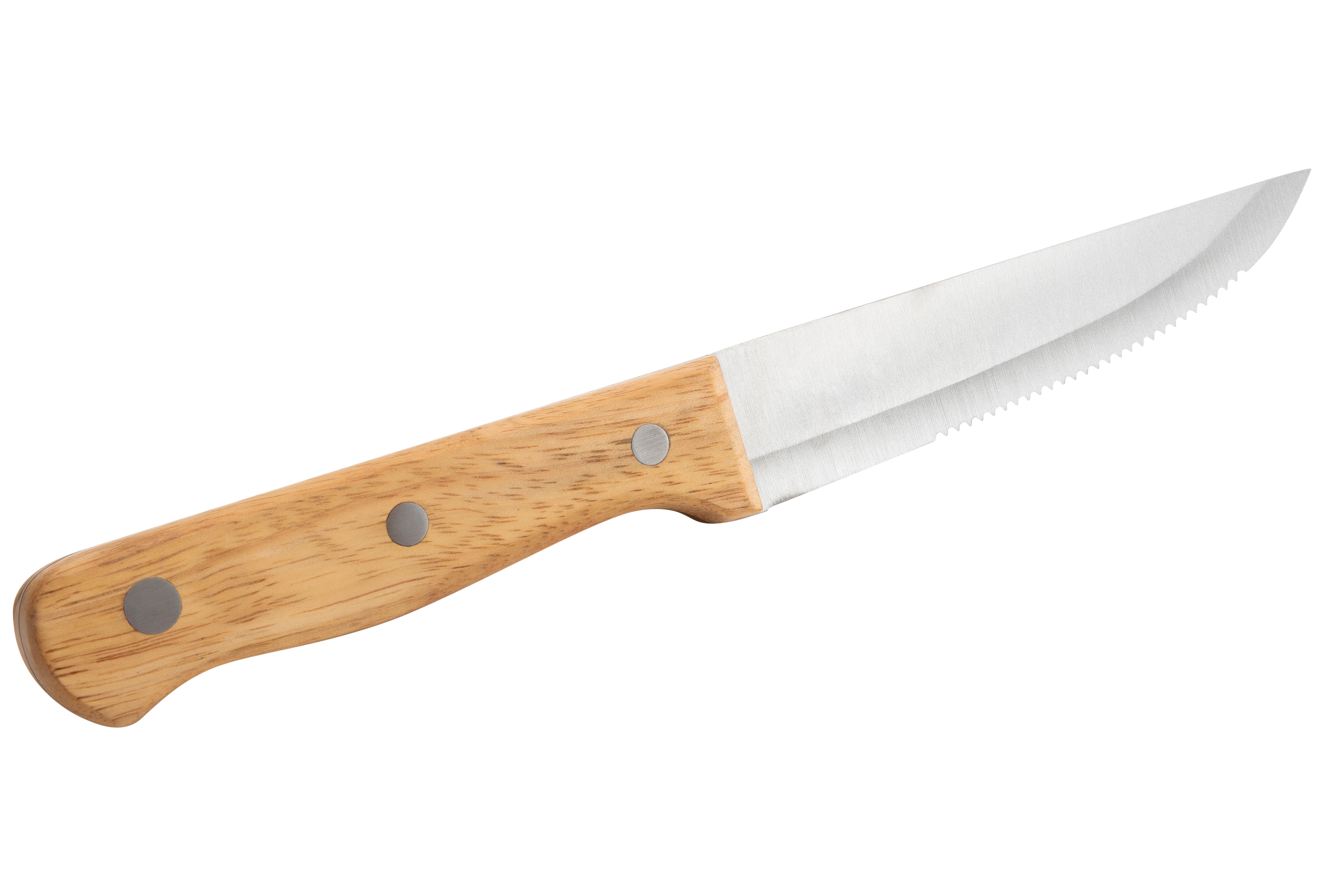 SET OF 4 - 5-Inch Blade Restaurant Style Steak Knives, Round Tip,  Thick-Grip Wood Handle Steak Knife Set