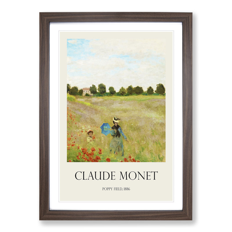 Poppy Field Vol.2 Print by Claude Monet - Picture Frame Painting, Walnut Framed, 48cm H x 36cm W x 2cm D