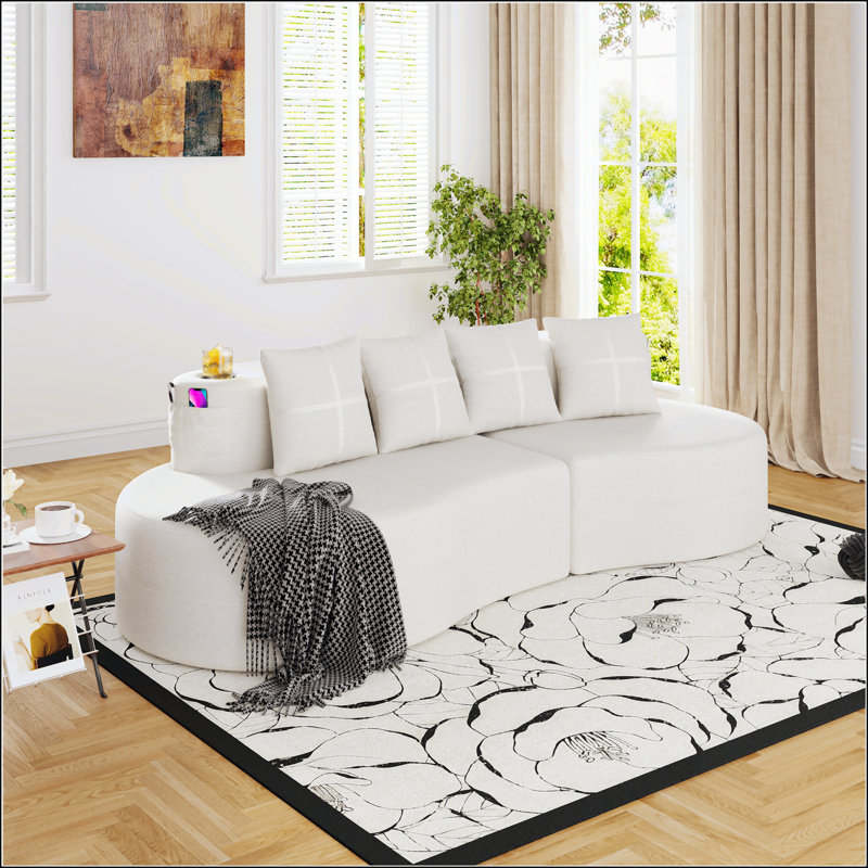 Canapé modulaire courbé moderne modulaire à 3 places minimaliste et élégant, Beige