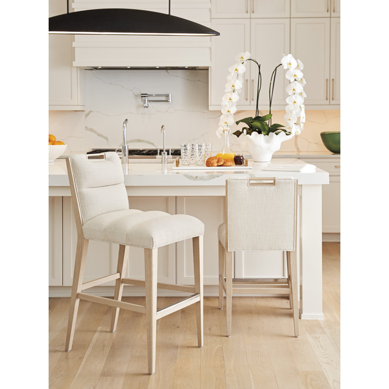 Sunset Key Upholstered Stool with Solid Wood Frame, Counter Stool (24" Seat Height), Biscayne
