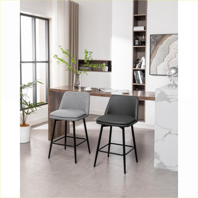 Ensemble de 2 chaises de salle à manger pivotantes à 360 ° à hauteur de comptoir, tabourets de bar en similicuir gris ardoise d'une hauteur de siège de 25,6 po pour un îlot de cuisine, capacité de 300 lb pour les adultes