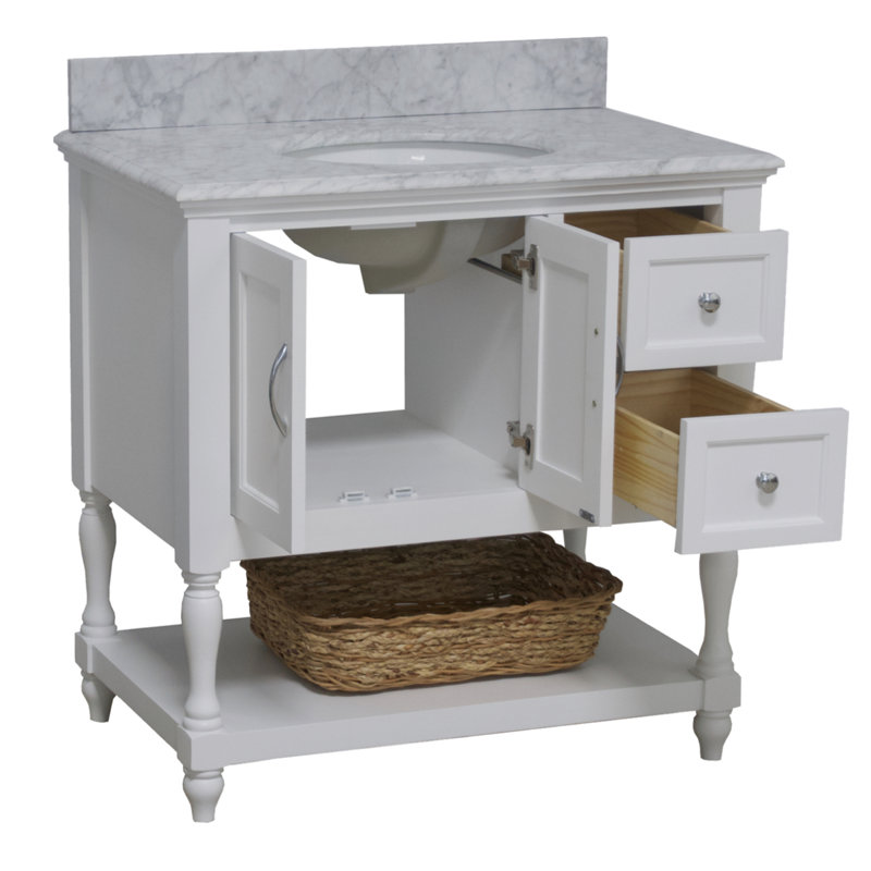 Ensemble de meuble-lavabo simple 36 po Hampton, Blanc, Marbre de Carrare