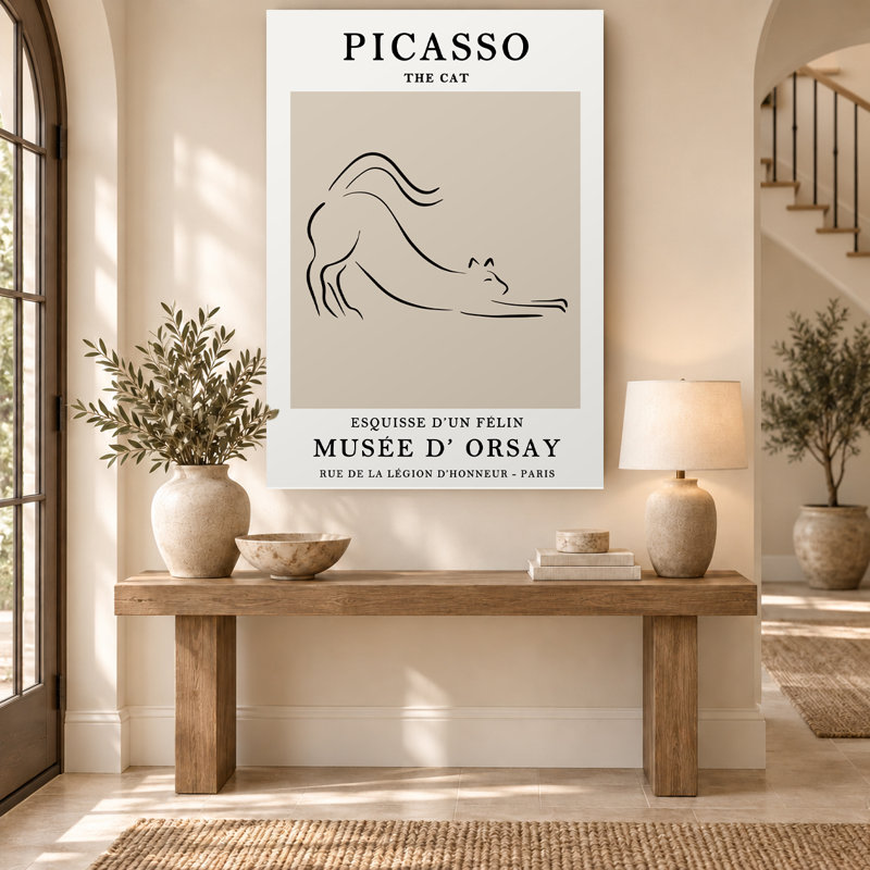 Affiche d'exposition d'art minimaliste avec un chat beige, impression sur toile, H 24 po x l 16 po