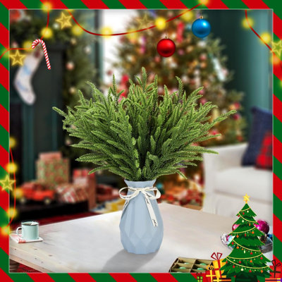 24Pcs Norfolk Pine Branches Stems 13.5" Artificial Pine Needles Sprigs Norfolk Pine Garland Accessories Vase Fillers Winter Fake Christmas Tree Picks Greenery Sprays For DIY Wreaths