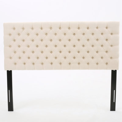 Tufted Upholstered Queen Size Bed Headboard In Modern Button Design, Adjustable Solid Wood Head Board, Solid Wood Head Board With Durable Metal Legs In Bedroom