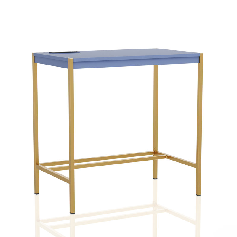 Bureau d'écriture avec prises intégrées Fultonville, Bleu/doré
