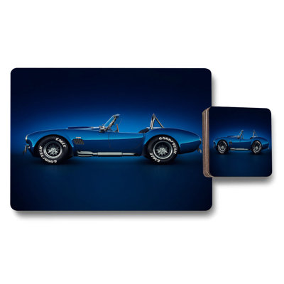 Red Sports Car Placemat Coaster Set Designer Artwork Collection With Wood Bottom Limited Edition
