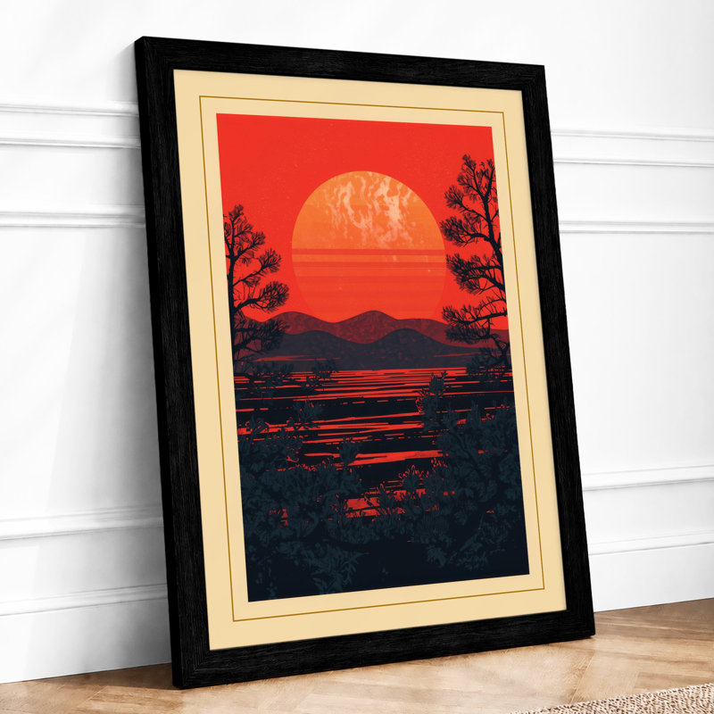 Sunset Over Silent Waters Japandi - Print, Black, A3 - 42.0 x 29.7 cm
