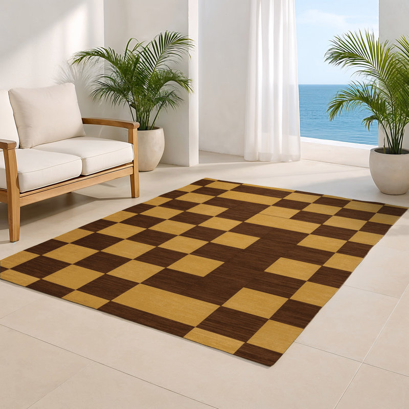 Tapis d'intérieur et d'extérieur à carreaux brun, Rectangulaire 2 pi x 3 pi