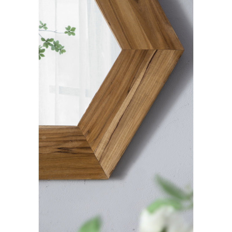 Miroir hexagonal 18,5 po avec habillage en bois pour murs, Naturel