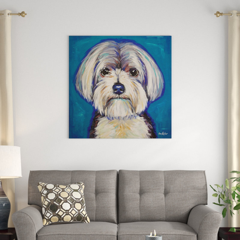«Morkie» par Hippie Hound Studios, reproduction sur toile tendue, H 12 po x l 12 po x P 0,75 po, Pas de tapis, Toile tendue