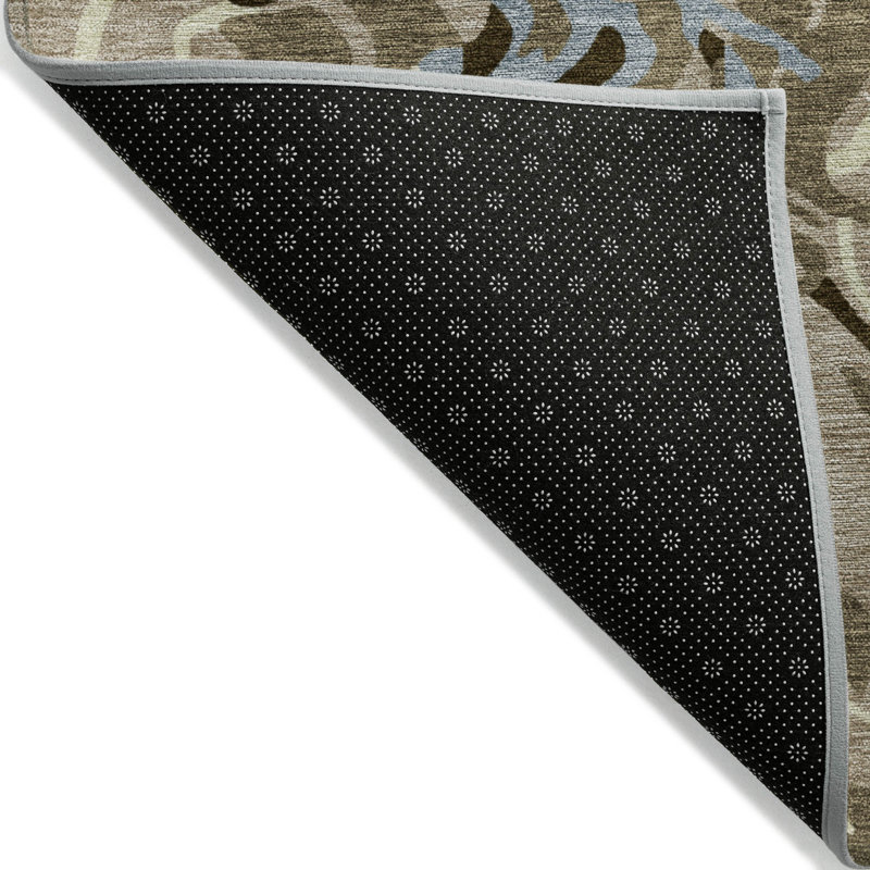 Taupe and Blue Synthetic Washable Non-slip Rectangular Rug