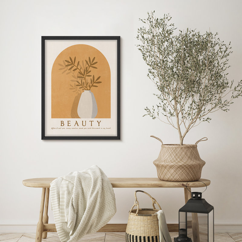«Serene Plant In The Vase Yellow Calm», illustrations rustiques, affiche encadrée, H 14 po x l 11 po, Naturel