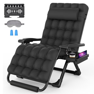Oversized XXL Folding Zero Gravity Chair, Patio Reclining Lounge Chair 33In with Cushions and Headrest