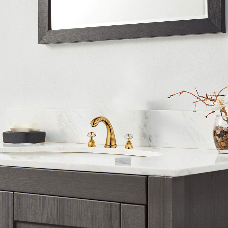 Chateau Antique Widespread Bathroom Faucet With Crystal Handles, Gold
