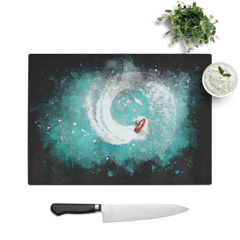 Tempered Glass Jet Ski Whirlpool on Bear Lake Chopping Board, 20 cm x 28.5 cm
