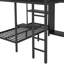 Très grand lit simple au-dessus de très grand lit simple avec garde-robe intégrée, lit superposé en métal avec bureau pliable, noir