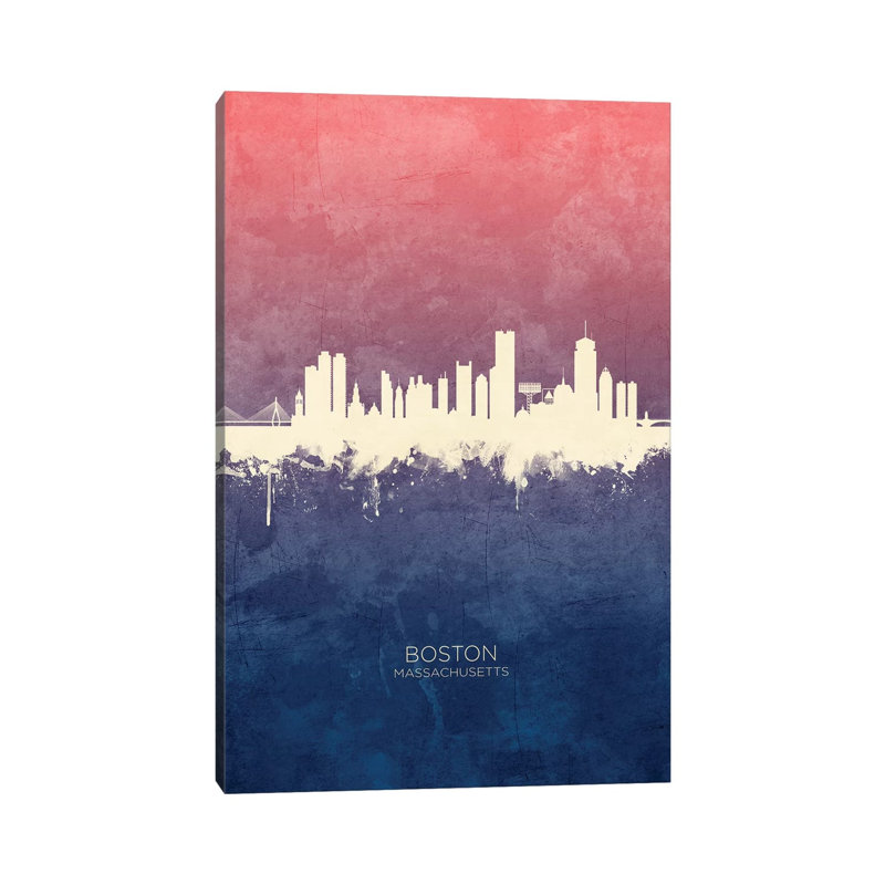 Boston Massachusetts Skyline Blue Rose by Michael Tompsett - 1 Piece Wrapped Canvas Wall Art, 20.32 cm H x 30.48 cm W