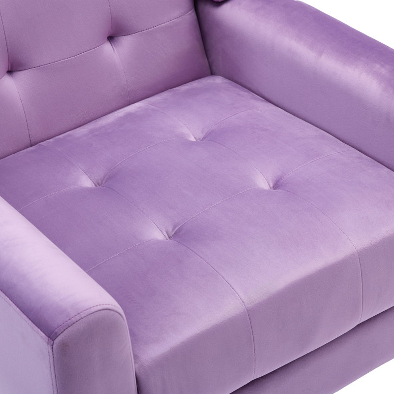 Jaqueze Upholstered Polyester Tufted Square Arm Accent chair, Purple Velvet