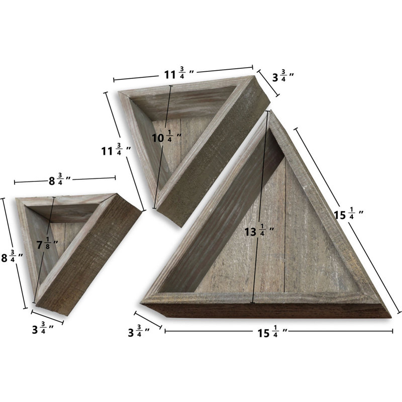 Triangle Accent Shelf with Adjustable Shelves, Reclaimed Gray