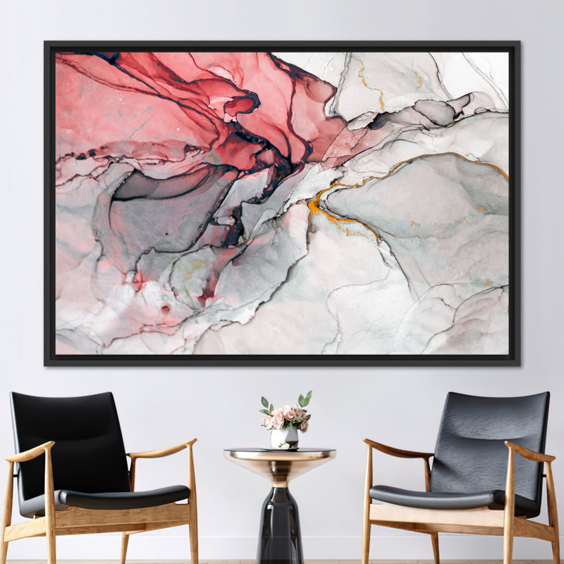 Abstract Luxury Wall Art with Modern Alcohol Ink Design for Contemporary Decor, Framed Print without Mat, Black