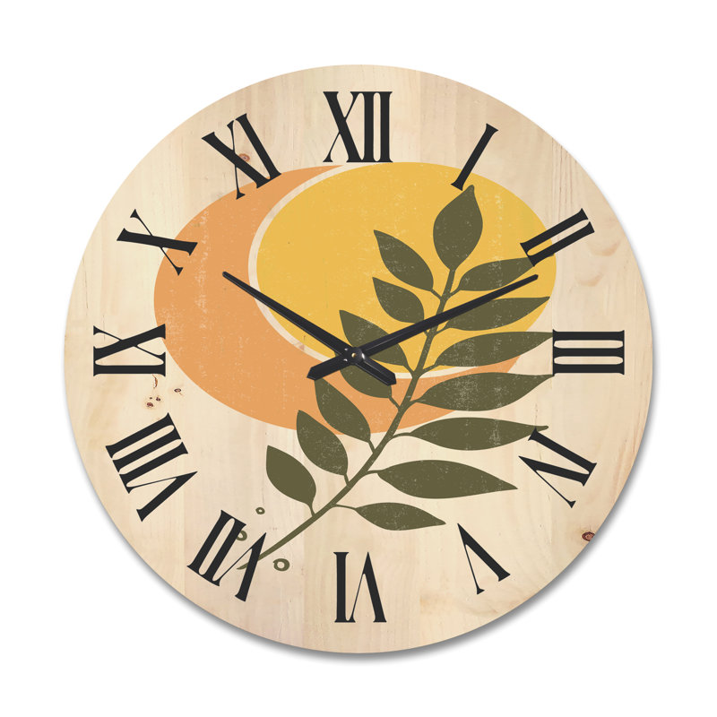 Horloge murale abstraite géométrique soleil et lune avec feuille V, Très grand
