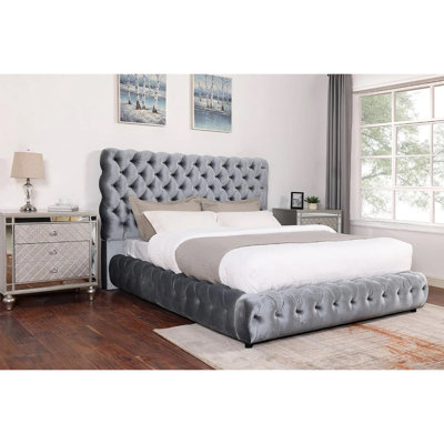 1Pc Contemporary Upholstered Bed Tufted Headboard And Footboard Bedroom Furniture