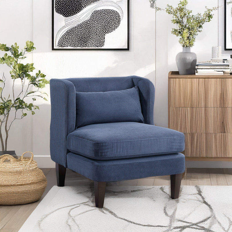 Elodie 27.5" Mid-Century Modern Armless Accent Chair, Blue Velvet