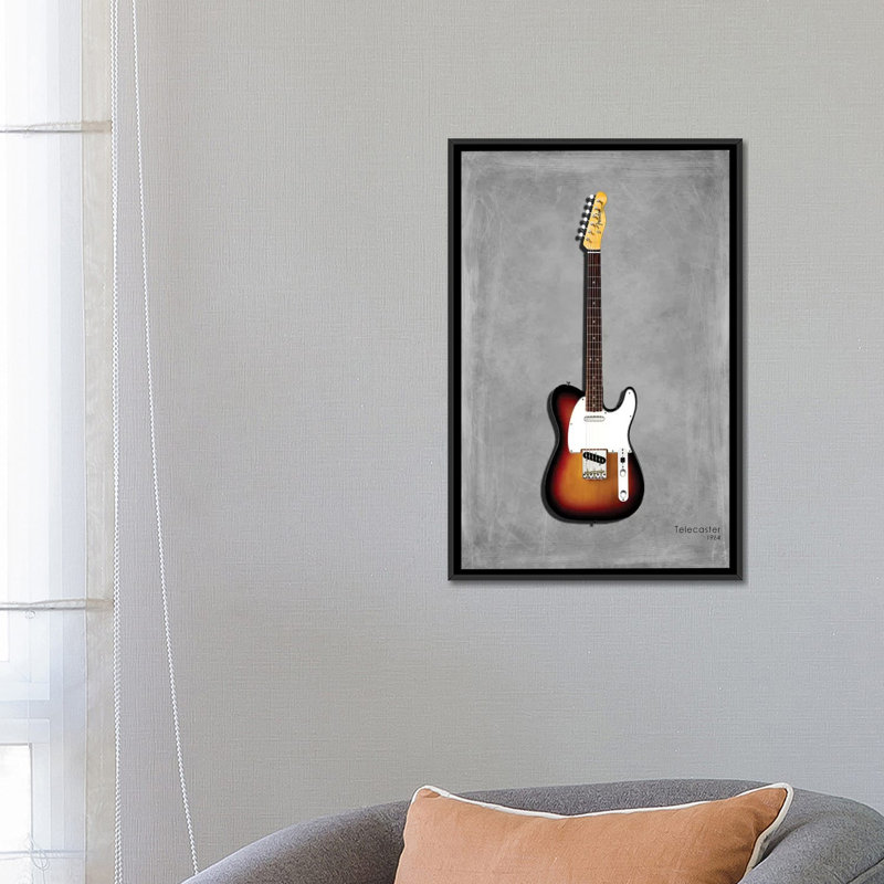 Fender Télécaster 64 - impression sur toile tendue, H 26 po x l 18 po x P 1,5 po, Toile avec cadre noir, Pas de tapis