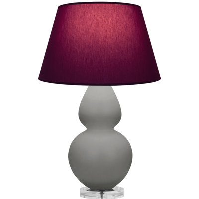 Matte Small Double Gourd Accent Lamp - Matte Ash, Lucite - Ink Black with Rose Red Lining Shade
