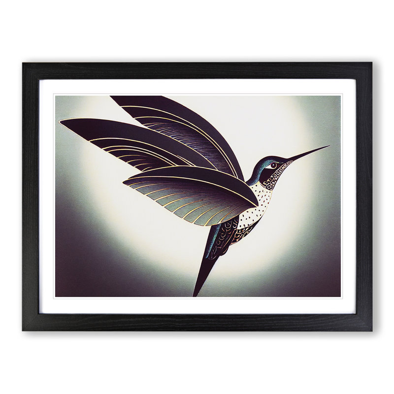 Hummingbird Modern Abstract - Single Picture Frame Print, Black, 34cm H x 46cm W x 2cm D