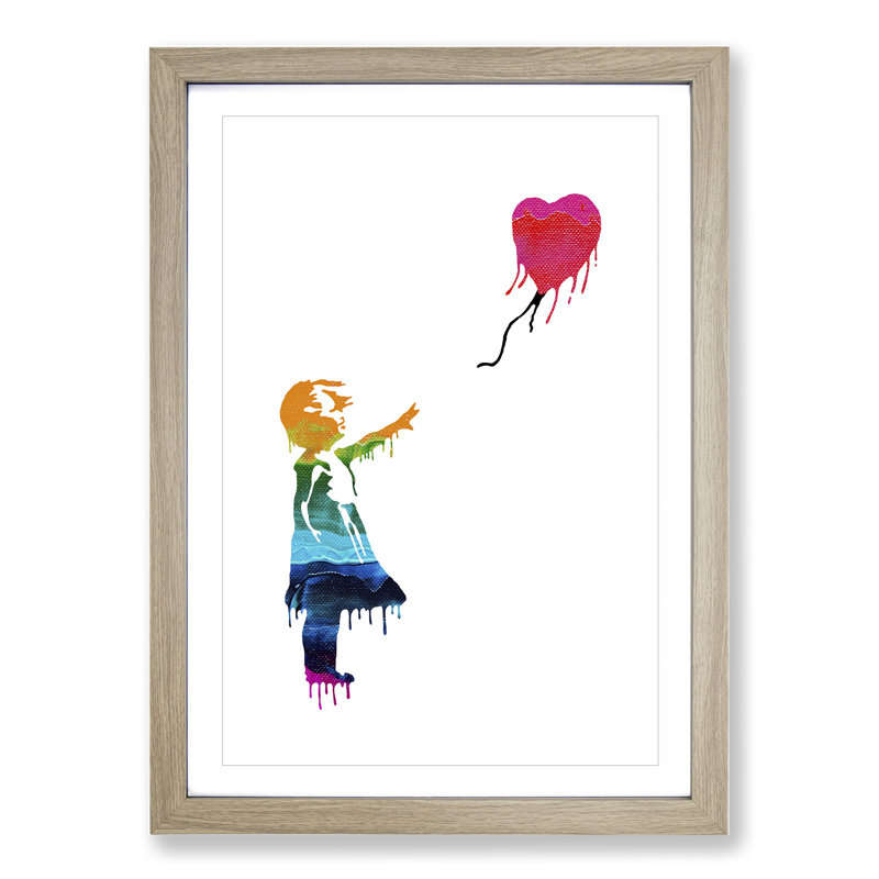 Banksy Balloon Girl - Picture Frame Graphic Art, Oak, 65cm H x 48cm W x 2cm D