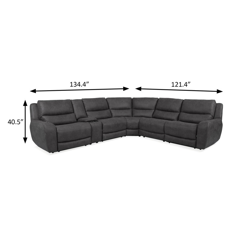 134.4" W Transitional Power Sectional, Granite Gray, Gray